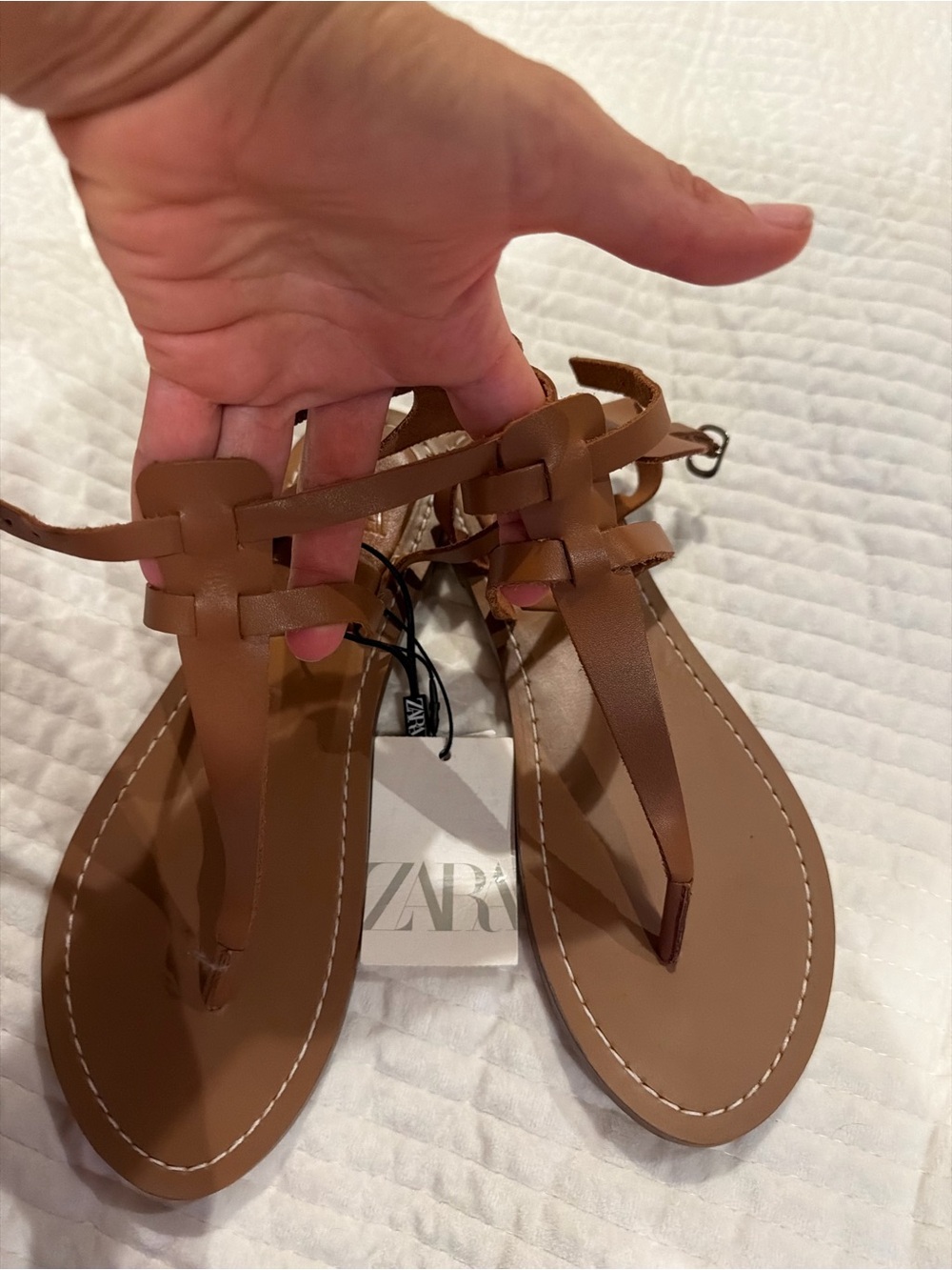 Zara Brown Woven T-Strap Women's Sandals